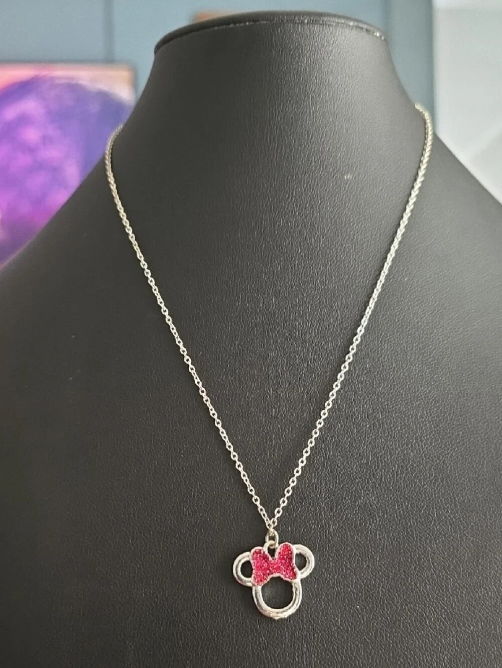 2 Necklace Bundle! Pink Bow Minnue Mouse & Pink Crown Pendant Necklace Set